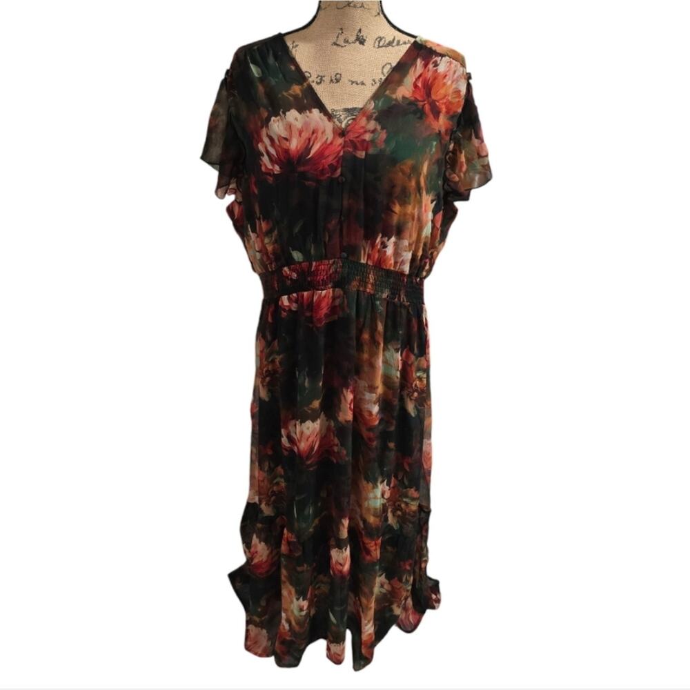Harper Blair Fall Floral Maxi Length V-Neck Gorgeous Dress Plus Size 3X New